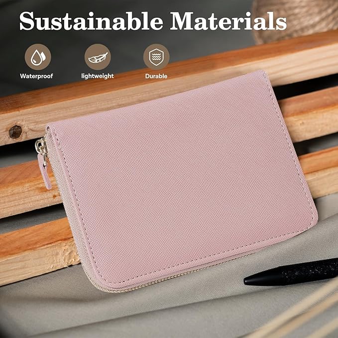 CoBak Passport Holder Cover with Safe Zipper Closure, Premium Passport Wallet for Travel, Cute RFID Blocking Card Case, Waterproof Travel Accessories for Women, Grain Rose Gold