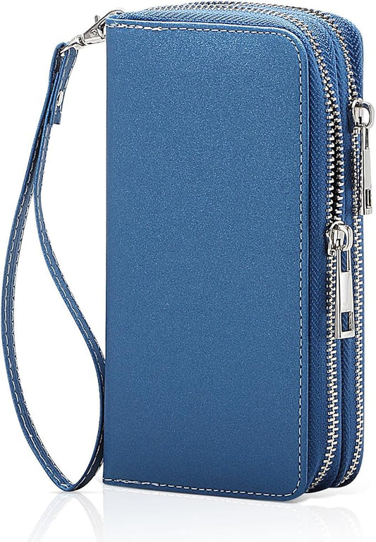 Cellphone Wallet for Women Dual Zipper Long Purse with Removable Wristlet
