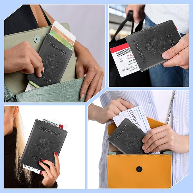 Passport Holder for Travel Men Women - Passport Cover, Passport Wallet Case Travel Essentials Travel Must Haves Accessories Blocking Leather Card Slot Protector for Stocking Stuffers Gifts,Black