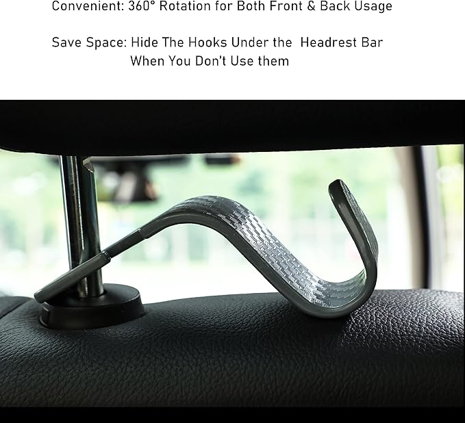 Car Seat Headrest Hook Universal Vehicle Seat Hook Hangers Interior Storage Organizer for Purse Handbag Coats Umbrellas Grocery Bags 4 Pack Grey