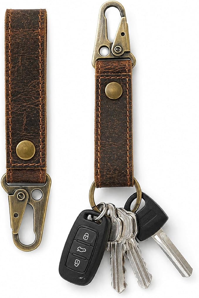 Genuine Leather Keychain with Belt Loop - Key Case Leather Tactical HK EDC Clip Fob Keychain Leathers Key Holder