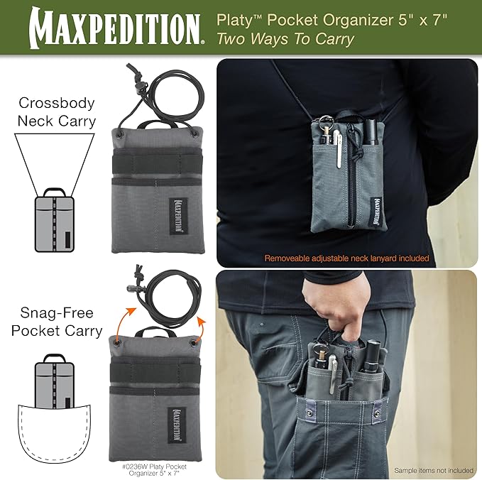 MAXPEDITION Platy Pocket Organizer, Durable EDC Tool Pouch for Men, Neck Wallet with Paracord Lanyard, Holds Flashlight, Multitool, Pen, Notebook