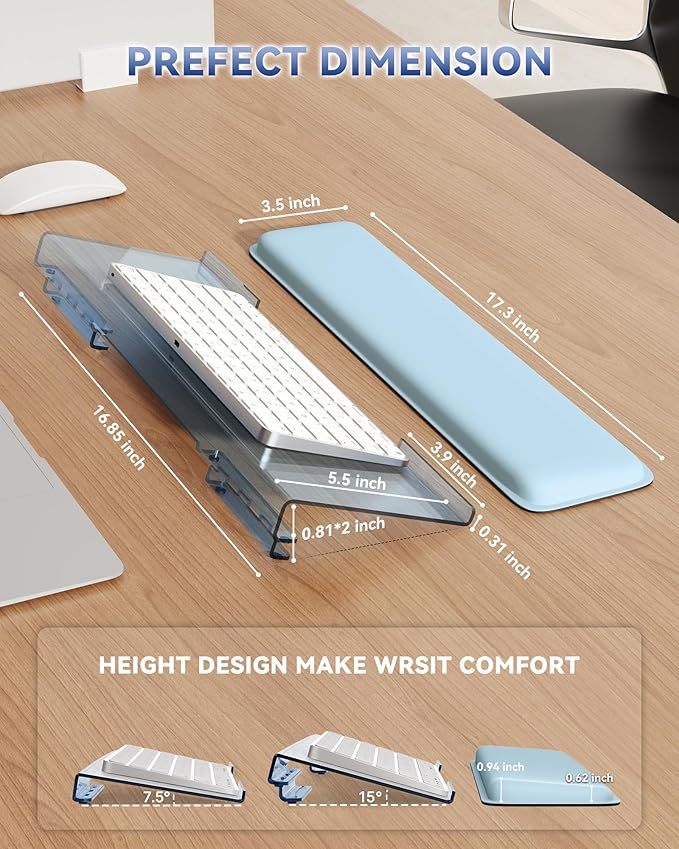 Computer Keyboard Stand for Desktop, Ergonomic Keyboard Wrist Rest 2-Level Height Adjustment, Non-Slip Key Board Riser Pad for Office, Gaming, and Home Desks