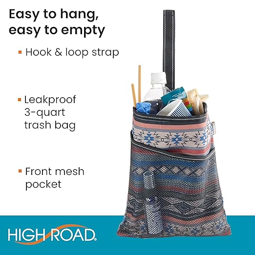 High Road Hanging Car Trash Bag with Waterproof Leakproof Liner, Storage Pocket and Adjustable Strap to Hang in The Front or Back Seat - Southwest