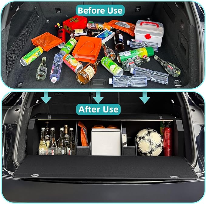 Car Trunk Organizer with LED Light, SUV Organizer Trunk Storage, Leather Callapsible Storage Box, Waterproof Car Organizers and Storage Powered by 4 AA Batteries(Batteries Not Included)