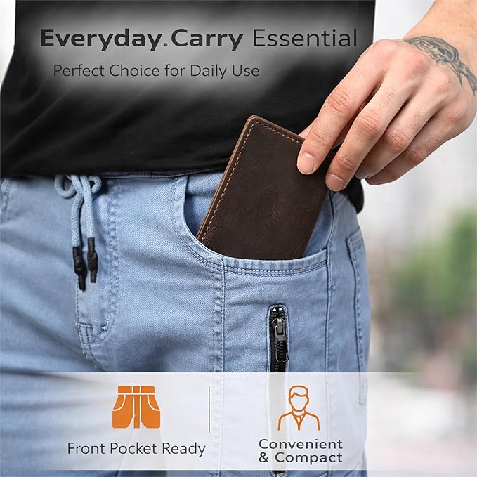 Credit Card Case Holder, Genuine Leather Bifold Wallet for Men and Women, Slim Minimalist Front Pocket Card Holder for Credit and Debit Cards, 4x3 Inches, Brown
