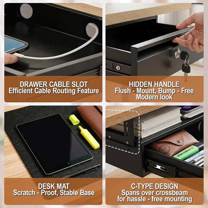 POPMOON 18in Under Desk Drawer with Lock Large Pull Out Storage Organizer | Large 18in under desk drawer with lock,smooth slide rails,adjustable mounting height, supports up to 33 lb