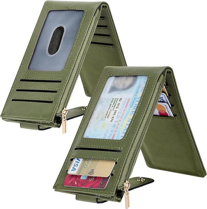 Chelmon Womens Wallet Slim RFID Blocking Bifold Multi Card Case Wallet with Zipper Pocket (Green Army)