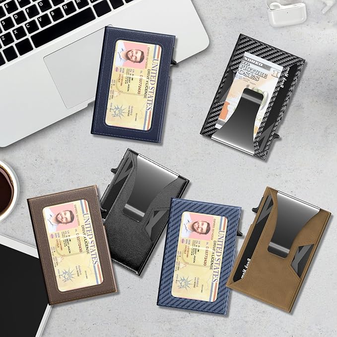 Wallet for Men Slim Minimalist Pop-up Smart Holds 5-6 Cards - RFID Blocking Metal with Money Clip, Credit Card Holder & ID Window,Business Card Cases, men accessories (Coffee)