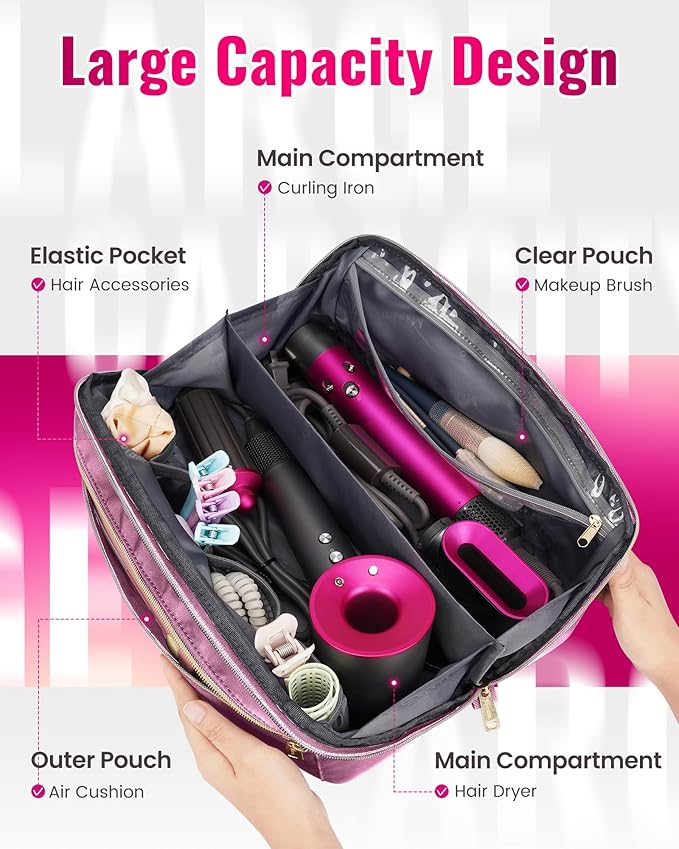 Mancro Hot Hair Tools Travel Bag with Separate Heat Resistant Mat, Large Capacity Wide-open Pouch, Hair Accessories Organizer for Flat Irons, Straighteners, Curling Iron,Dark Pink