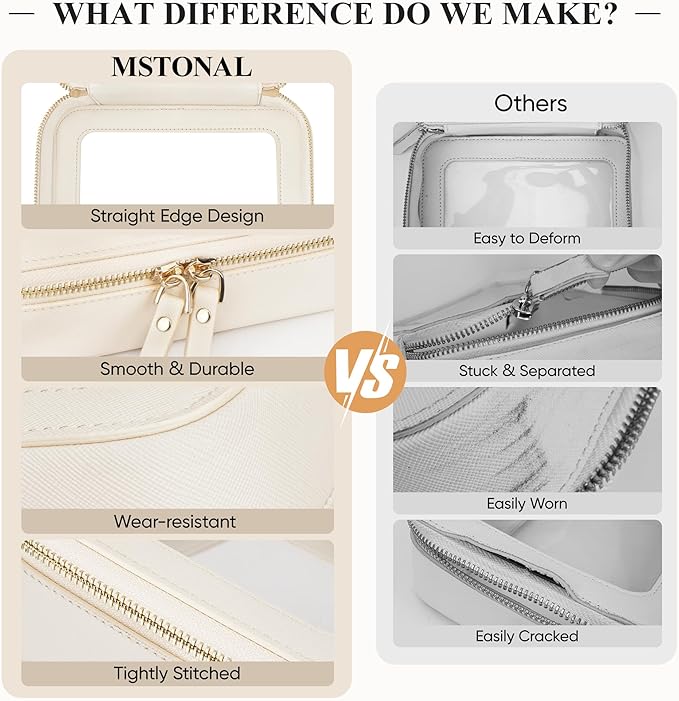 Clear Makeup Bag, Travel Toiletry Bag Cosmetic Case for Women, Waterproof Portable Make Up Skincare Pouch with Zipper, Compact Car Organizer Bag for Essentials, Medium Size, Beige