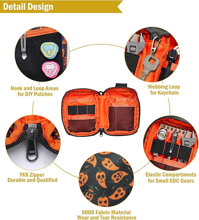 VIPERADE VE26 EDC Pouch Organizer with 11 Compartments, Small Tool Pouch with DIY Patches Area, EDC Pocket Organizer for Mutitools