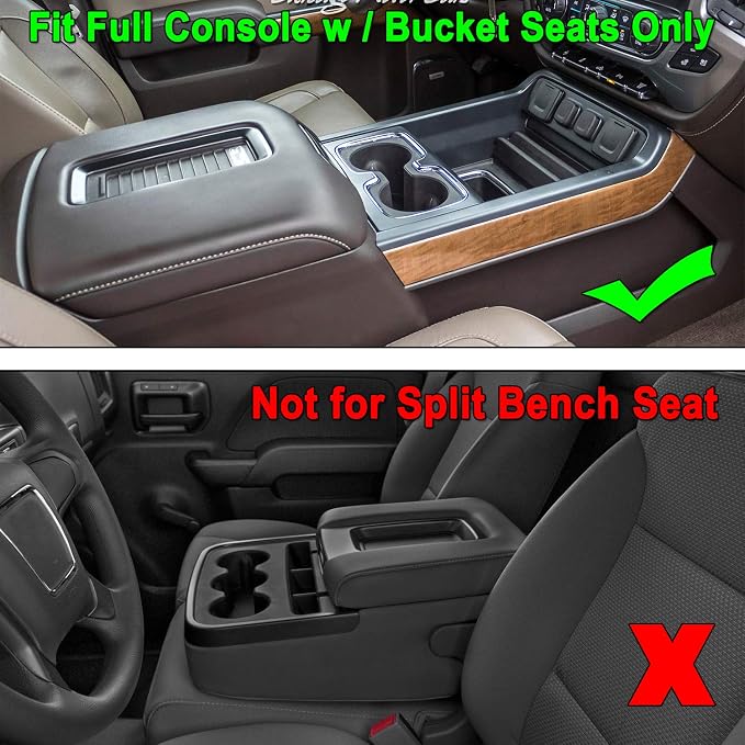 JKCOVER Compatible with Chevy Silverado/GMC Sierra 2014-2018 and Chevy Tahoe Suburban/GMC Yukon 2015-2020 Center Console Organizer Tray Accessories-Full Console w/Bucket Seats ONLY - (Black Trim)