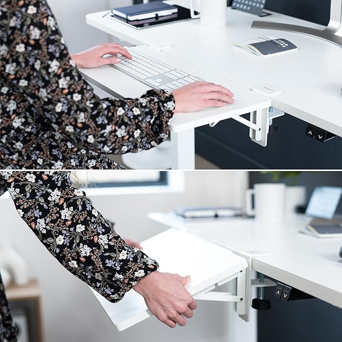 VIVO Clamp-on 24 x 12 inch Foldable Desk Extender, Wrist Support Arm Rest, Office Keyboard Tray, Side Table Extension Attachment, White, DESK-EXT24W