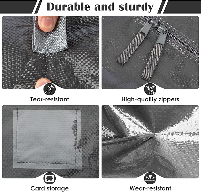 6 Pack Moving Bags with Full-Open Side Zipper, Extra Large 93L Heavy Duty Waterproof Foldable Storage Totes for College Dorm, Moving & Home Organization Gray