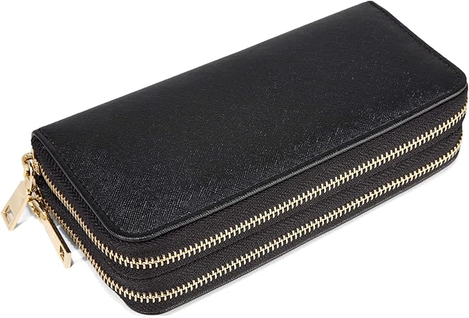 Wallet for Women Ladies Purse Large Extra Capacity Zip Around Wallets (Black)