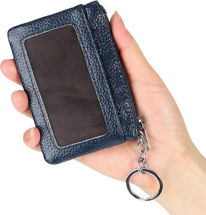 Women Genuine Leather Keychain Zipper Change Wallet Small Mini Pocket Size Coin Purse