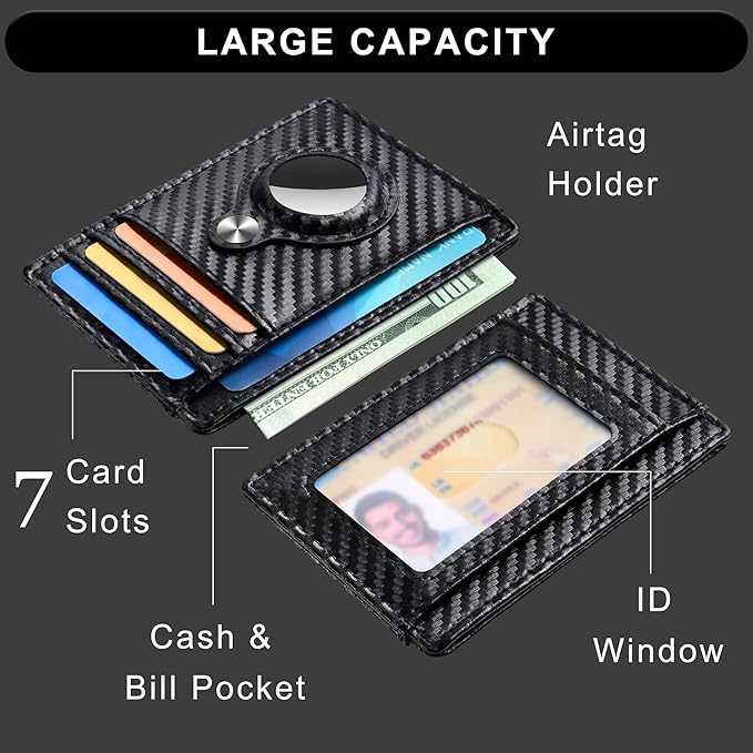 Hawanik Slim Minimalist Front Pocket Air Tag Wallet, RFID Blocking Card Holder Wallet with Airtag Holder