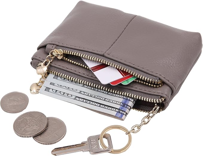ZOOEASS Women Genuine Leather Zip Mini Coin Purse With Key Ring Triple Zipper Card Holder Wallet