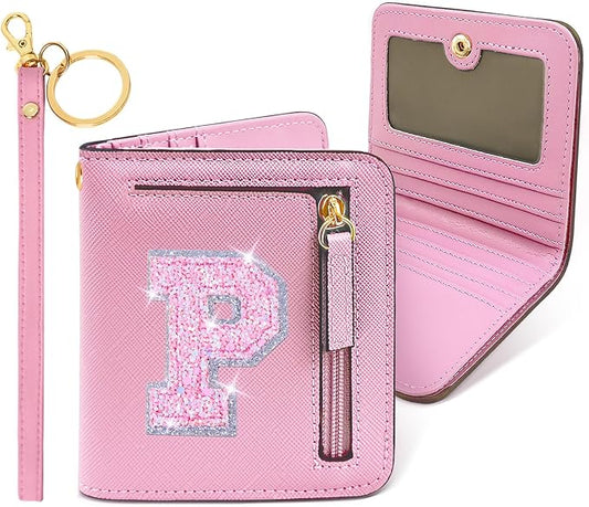 COSHAYSOO Mini Wallet with RFID Blocking Initial Monogrammed for Girls Birthday Easter Mothers Nurse Day Graduation New Year Gifts Letter P