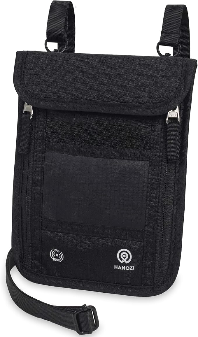 Travel Neck Wallet – Travel pouch and RFID Blocking Passport Holder for Women and Men - Slim Travel Wallet to Keep Your Cash, Passport, Credit Cards Safe.