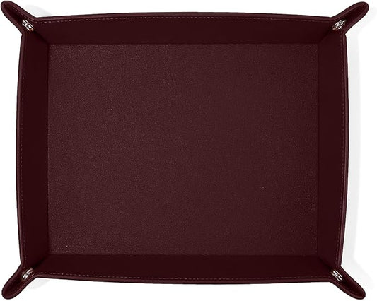 Leatherology Bordeaux Leather Rectangle Valet Tray – Sleek Catchall Organizer for Desk, Nightstand, or Entryway – Snap Design with Stitched Edge Detailing