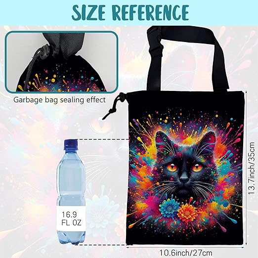 British Shorthair Cat Car Garbage Bag Colorful Splash Drawstring Car Trash Bag Hanging for Back Seat with Adjustable Buckle Canvas Vehicle Trash Can Easy-to-Install