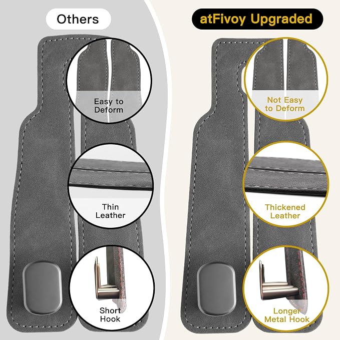 2Pcs Wide Car Headrest Hooks for Purses and Bags, 2026 Upgraded 0.98” Wide Opening for Thick Bag Handles, Premium Leather Car Seat Hanger with Dual Metal Hooks, WideFit Brown