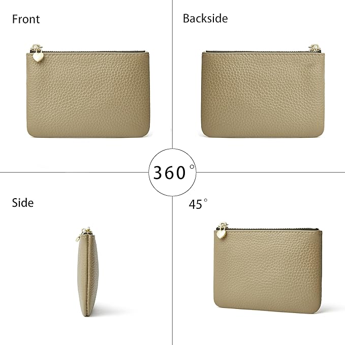 DAILANDO Mini Leather Coin Purse, Unisex Slim Zipper Card Holder and Coin Pouch with Keychain