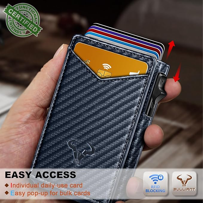 BULLIANT Men Wallet,Magnetic Metal Wallet Money Clip 9Cards Pop-up Access RFID Blocking