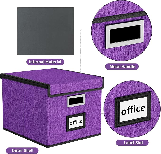 Upgraded File Organizer Boxes with Lids, Linen Hanging Filing & Storage Boxes with Plastic Slides for Office/Decor/Hom, Universal Hanging Filing Organization Boxes for Letter/Legal Folder