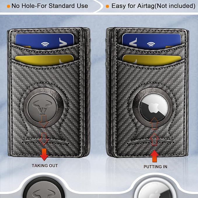 BULLIANT Men Airtag Wallet,Slim Wallet Money Clip Card Holder Magnetic Closure 12 Cards in Front Pocket RFID Blocking