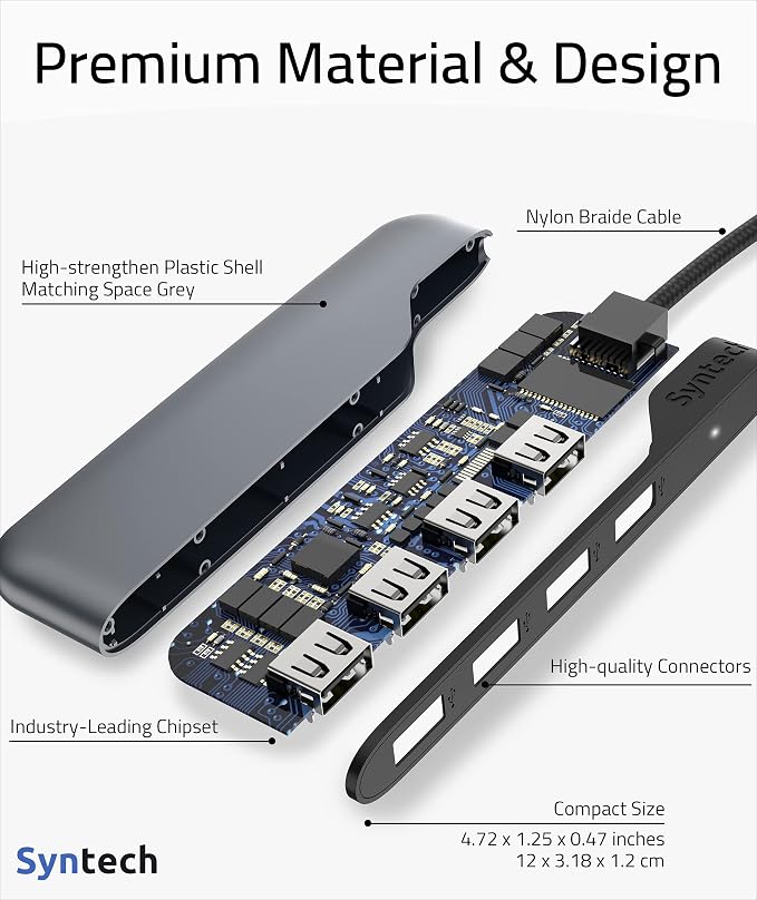 Syntech USB C to USB Hub 4 Ports, Type C to USB 3.0 Hub with A USB C to USB Adapter USB 2.0, Thunderbolt 3 to USB Hub, Compatible with iPhone 17/16/15 Pro Max, iPad mini 6, MacBook Pro/Air/Neo