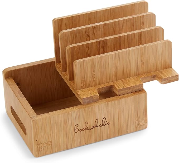 Bookaholic Bamboo Multi-Device Charging Station & Organizer - Rustic Elegant Desktop Dock for Smartphones, iPhone, iPad & Tablets - USB Compatible - Eco-Friendly
