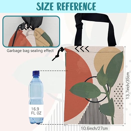 Car Garbage Bag Vintage Ink Floral and Geometric Drawstring Car Trash Bag Hanging for Back Seat with Adjustable Buckle Canvas Vehicle Trash Can Easy-to-Install