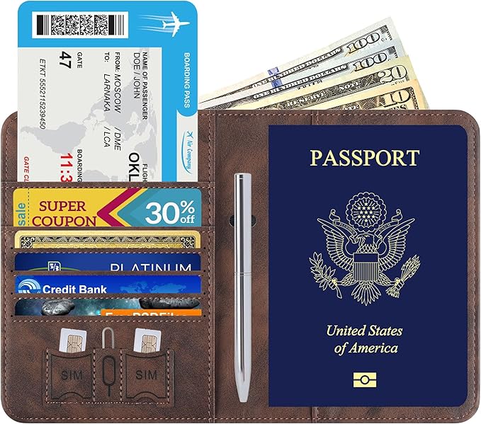 Passport Holder for Travel Essentials Wallet Rfid Blocking Cover Leather Case Vacation Travel Accessories for Women Men (602#Coffee)