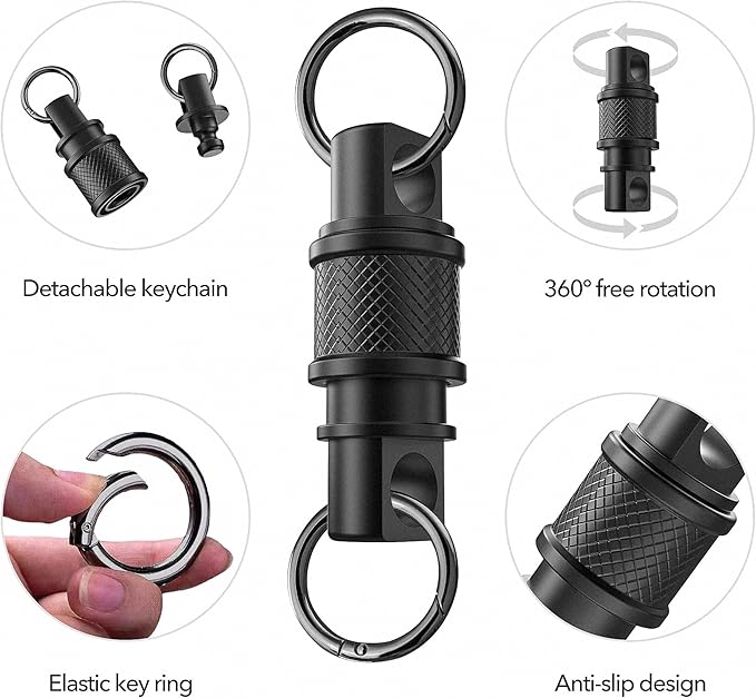 Quick Release Keychain with Detachable Key Rings-Heavy Duty Retractable Key Chain Clip for Men&Wome