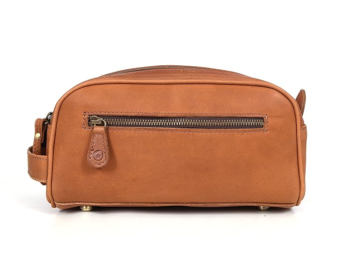 10" Premium Leather Toiletry Travel Pouch With Waterproof Lining | King-Size Handcrafted Vintage Dopp kit By Aaron Leather Goods (Buckthrown Brown)
