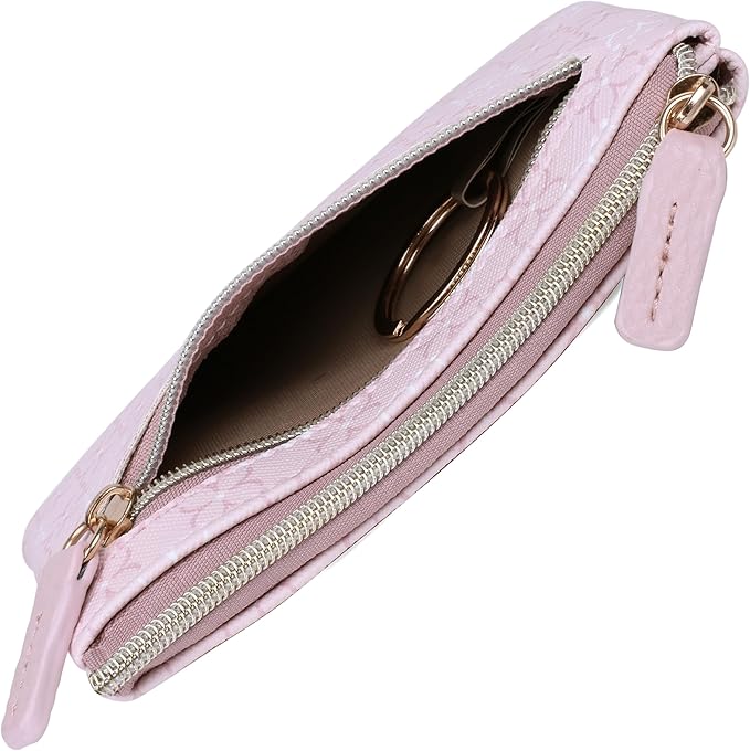 Julia Buxton Vegan Leather Wallet with Zipper, ID Windows, RFID Blocking, Card Slots & Key Ring, Compact Coin & Card Holder Case, Gift Idea, Signature Blush