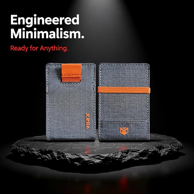 RFID Minimalist Slim Wallet for Men and Women, Holds Up to 12 Cards, Cash, Key Thin and Lightweight Credit Card Holder (Grey Microfiber – Ember Edition)