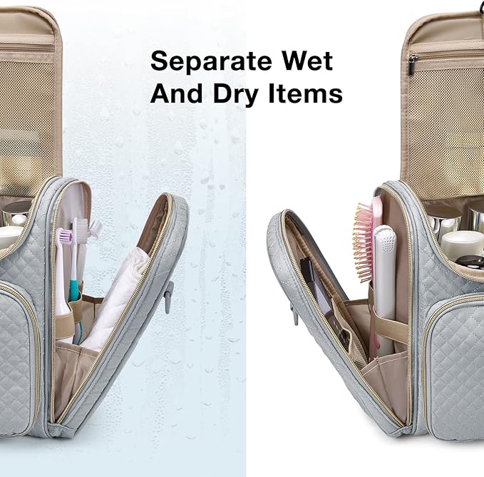 BAGSMART Toiletry Bag for Women, Travel Toiletry Bag, Water-resistant Cosmetic Makeup Bag, Large Capacity Travel Organizer for Full Sized Toiletries and Cosmetics, Grey