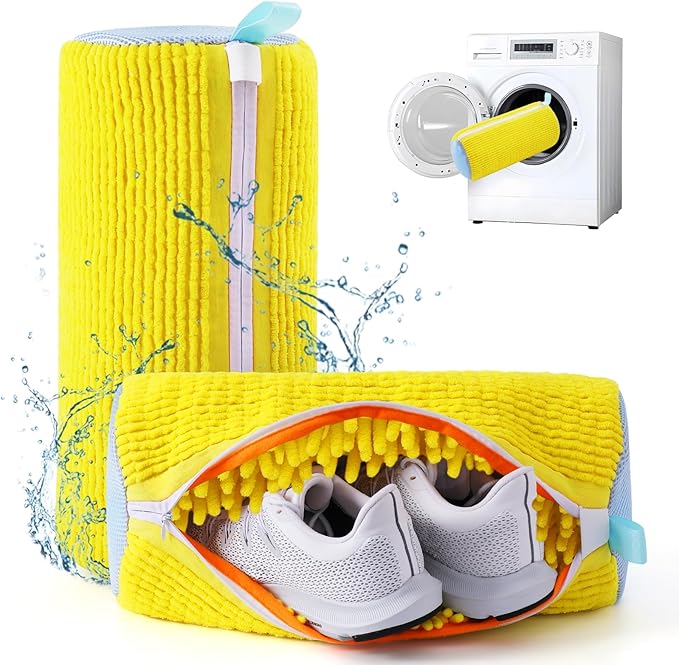 Aship Shoe Washing Machine Bag, Laundry Shoe Bag for Washer and Dryer - 2PC Reusable Shoe Cleaning Bag for Sneakers,Tennis Shoes, 360° Deep Cleaning With Self-locking Zipper - Yellow