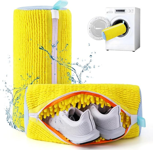 Aship Shoe Washing Machine Bag, Laundry Shoe Bag for Washer and Dryer - 2PC Reusable Shoe Cleaning Bag for Sneakers,Tennis Shoes, 360° Deep Cleaning With Self-locking Zipper - Yellow