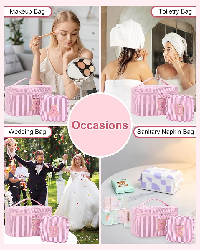 MONSTINA Period Bag Sanitary Napkin Storage Bag|Tampon Pouch Portable Feminine Care First Period Kit for Teen Girls Women Gift for Her Monogram Initial Cute Toiletry Bag,2PCS Pink P