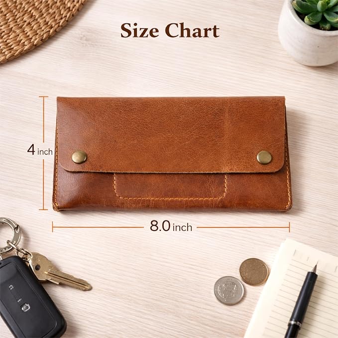 Leather Currency Pouch, Currency Organiser, Dollar Bills Holder, Bills Organizer, Money Envelope with Mobile Pocket, Money Bag For Men & Women (TAN)