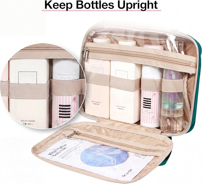 BAGSMART Toiletry Bag Hanging Travel Makeup Organizer with TSA Approved Transparent Cosmetic Bag Makeup Bag for Full Sized Toiletries(Sage Green)