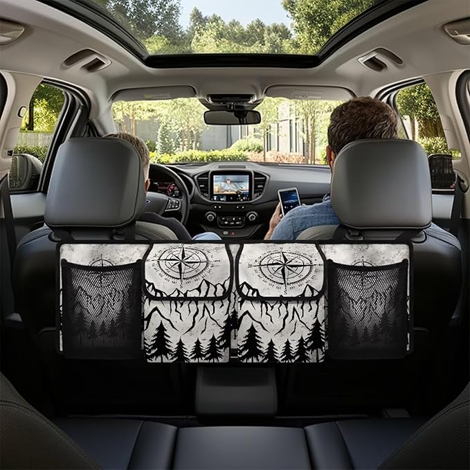 Compass Mountain Car Trunk Organizer Large Capacity Car Organizer SUV Backseat Hanging Auto Storage Bag with Lids Collapsible Cargo Storage Not Easy to Fade Machine Washable