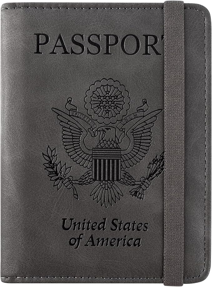 ACdream RFID BLOCKING Passport Holder Travel Wallet - Premium PU Leather Cover Passport book with Card Holder, Pen Slot, Keep Organization, and Travel Essentials for Women and Men - Grey