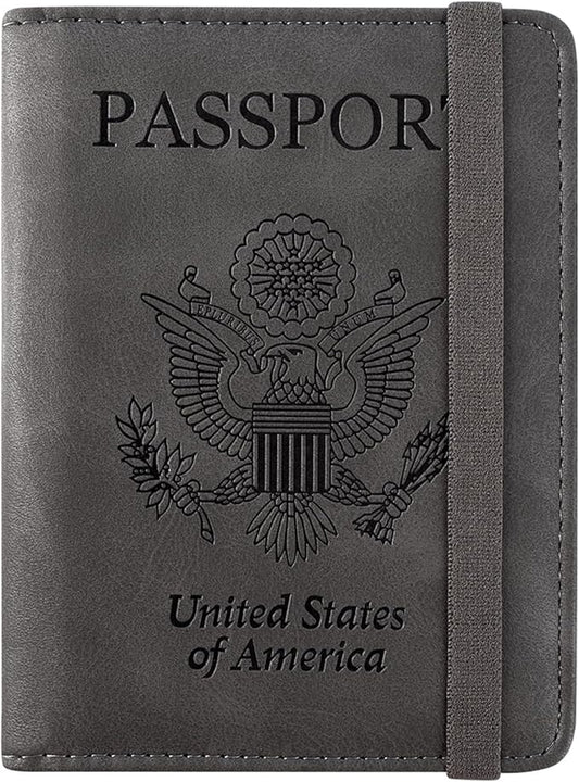 ACdream RFID BLOCKING Passport Holder Travel Wallet - Premium PU Leather Cover Passport book with Card Holder, Pen Slot, Keep Organization, and Travel Essentials for Women and Men - Grey