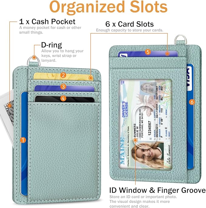 Yonlevres Credit Card Holder for Women, Slim RFID Wallet Front Pocket Small Card Holder, Travel ID Window PU Leather Cute Funny Thin RFID Blocking Case Organizer Gifts Ladies Green